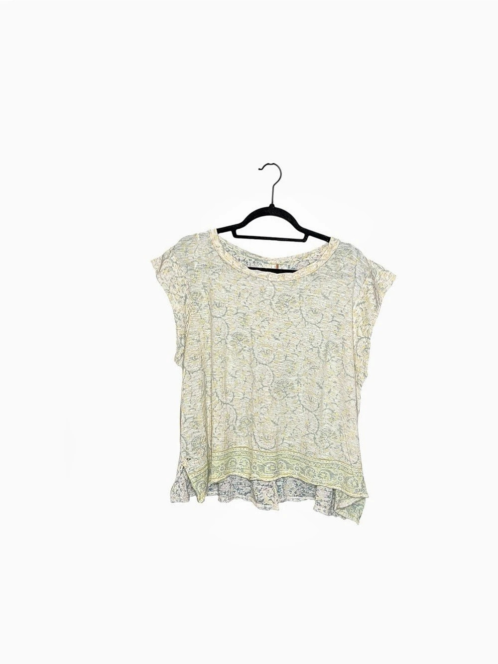 Free People High Tide Short Sleeve Blouse in Yellow & White Size Large
